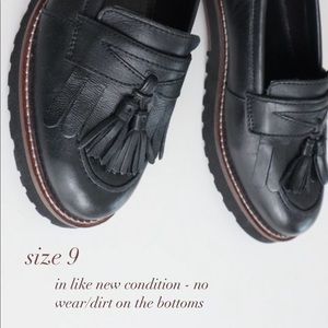 Black platform loafers